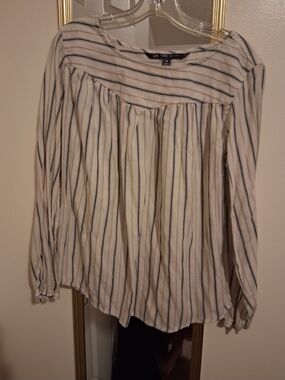 Lee Cream and Navy Stripe Peasant Blouse